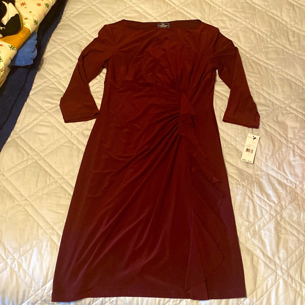 NWT Deep Maroon/Wine Colored 3/4 Sleeve Dress with Side Detail